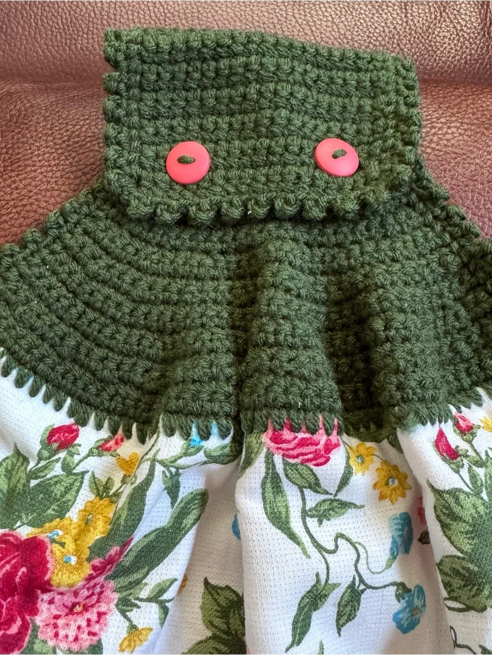 Pioneer Woman Floral Crochet Hanging Kitchen Towel Moss Green Handmade